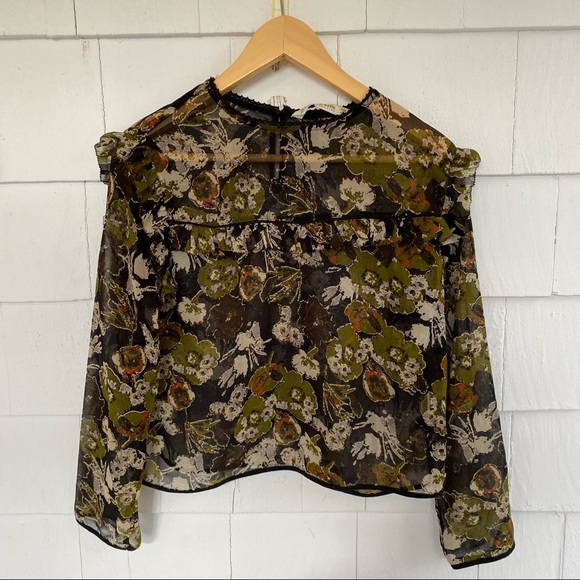 Zara Tops - Zara Sheer Floral Ruffle Blouse